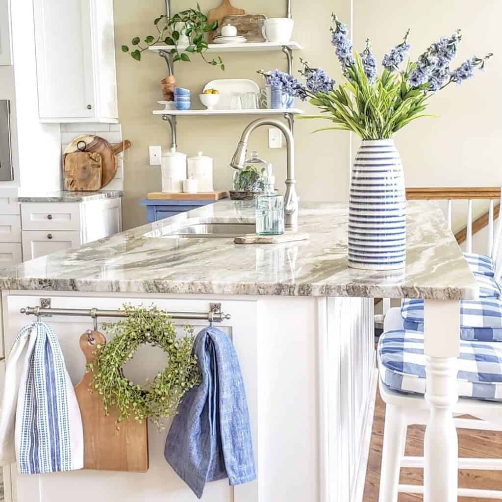 Bright Blue Accents for Kitchen Island