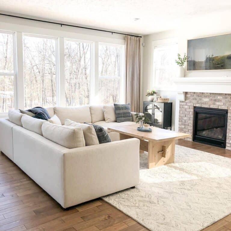 Brightly Lit Living Room with Beige Couch