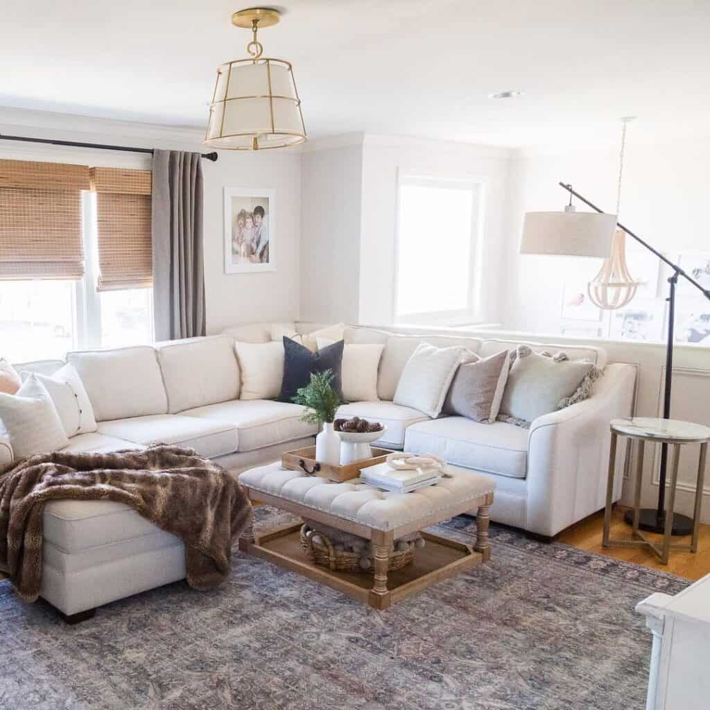 Brown Throw Blanket on White Sectional Couch