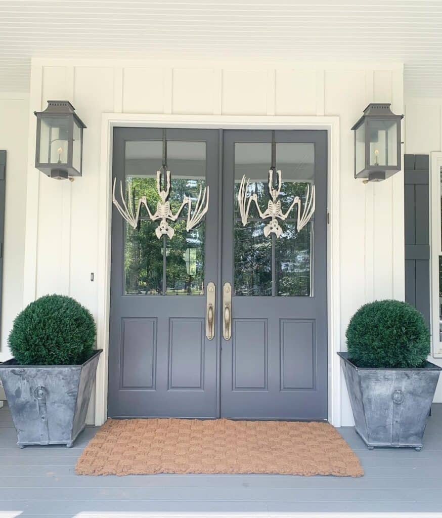 Bushes in Large Grey Front Door Planters Soul & Lane