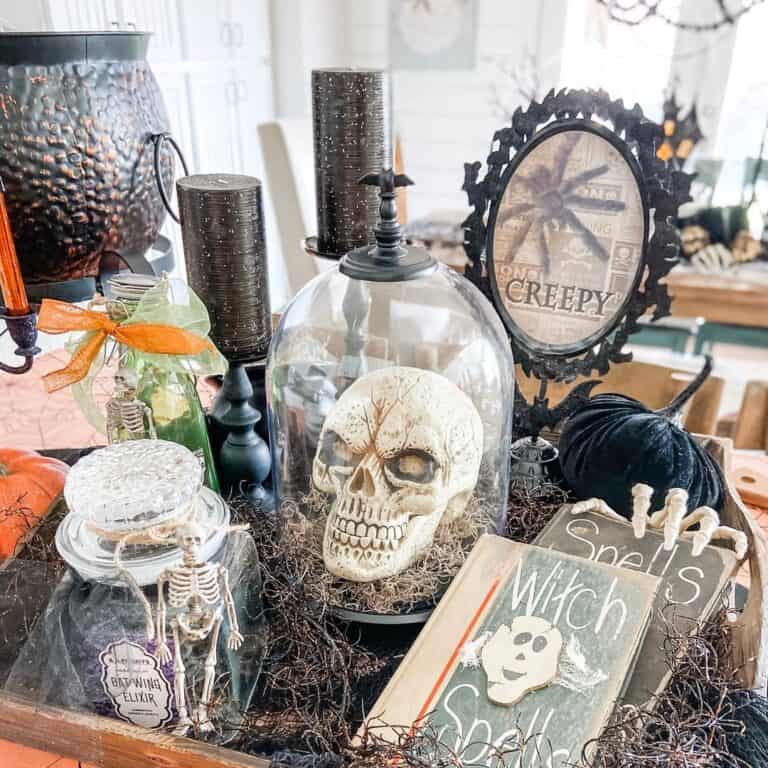 Cauldron and Skull Halloween Centerpiece
