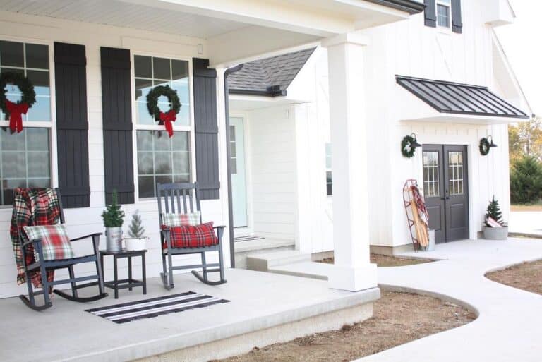 Christmas Details on Black Shutter Porch
