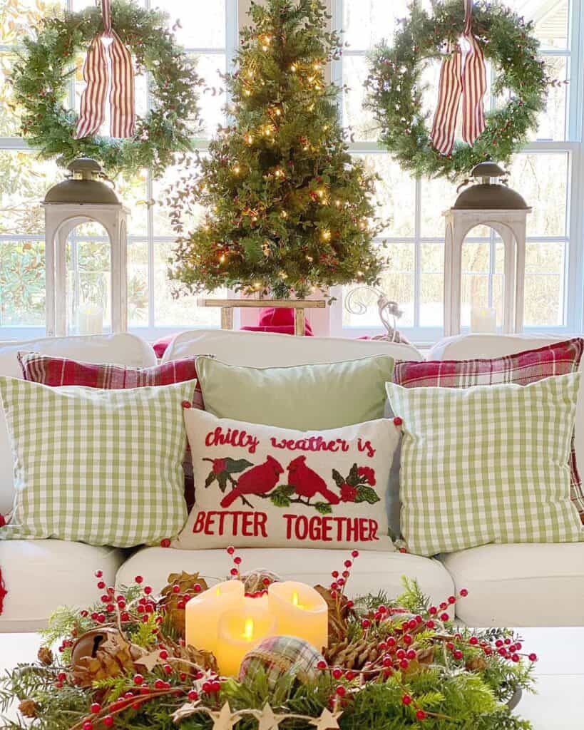 Christmas-Inspired Beige Couch Throw Pillows