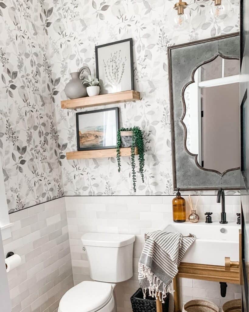 Cloe Tile Bathroom with Floral Wallpaper