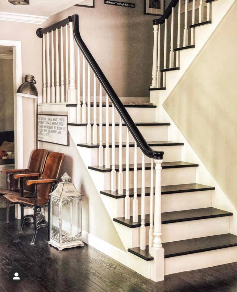 Colonial Staircase with Dark Wood and White Trim