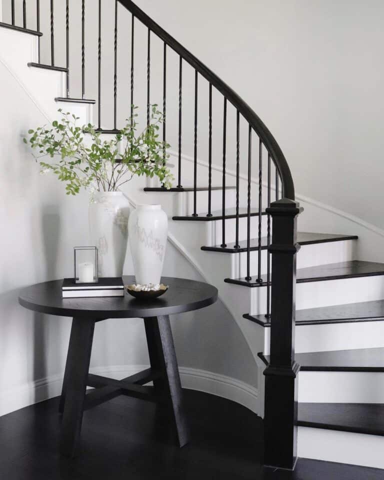 Curved Staircase with White Trim