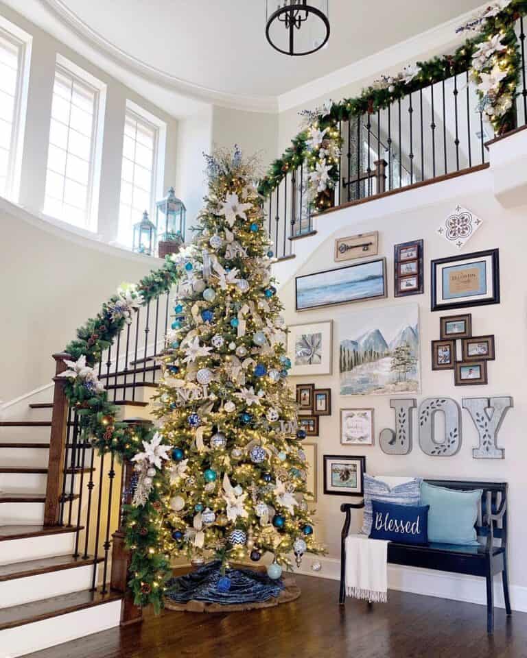 Curved White and Wood Trim Staircase