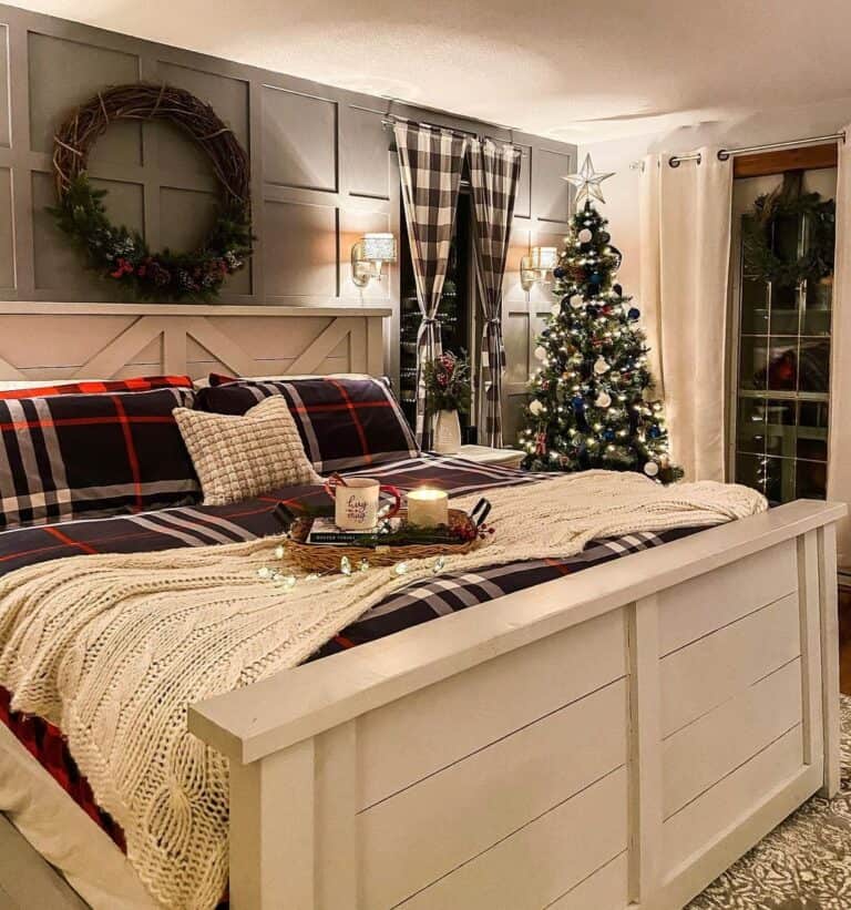 Dark Blue Comforter Set with Lit Christmas Tree