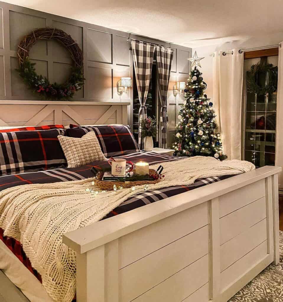 Dark Blue Comforter Set with Lit Christmas Tree