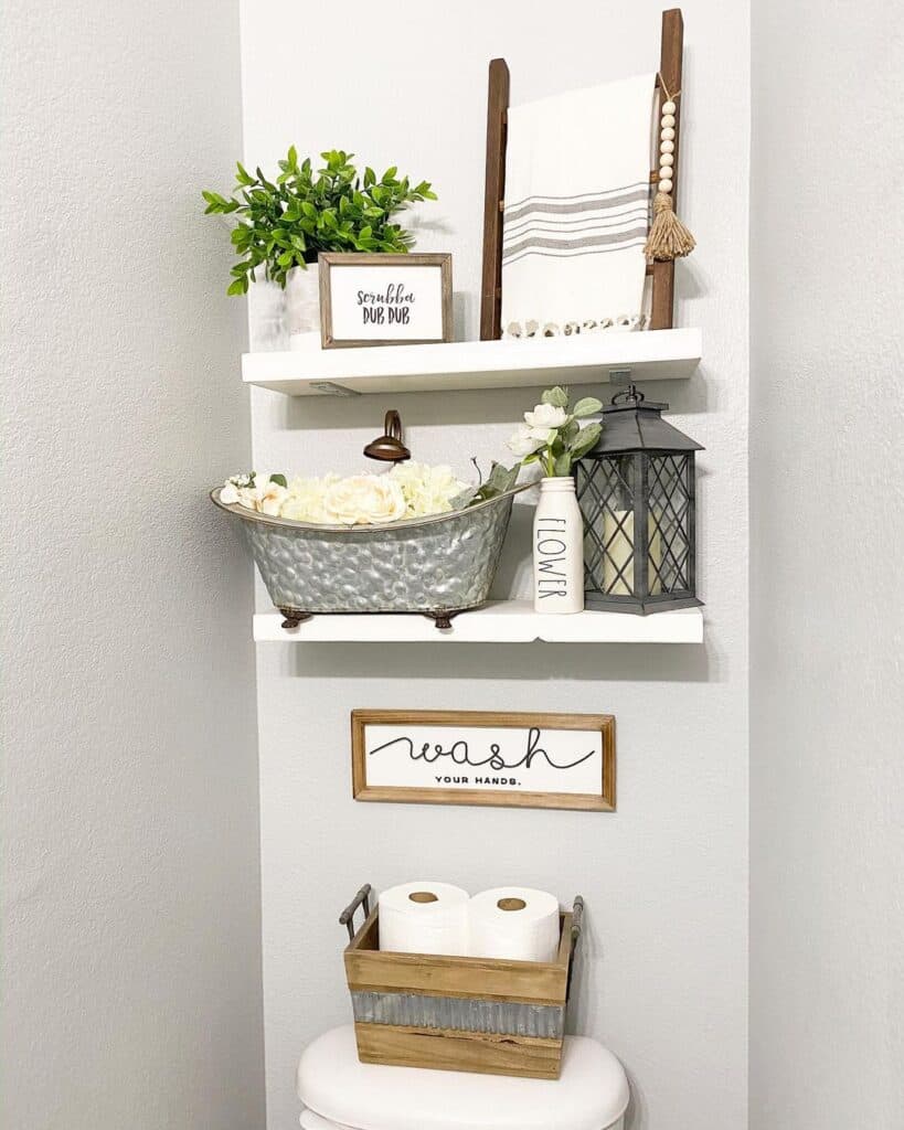Decorative Items in Floating Shelf Bathroom