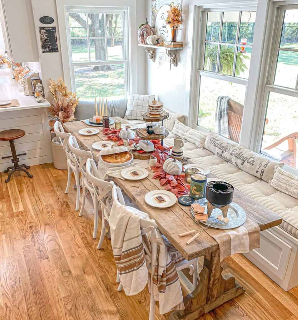 Dining Banquette with Natural Wood Table