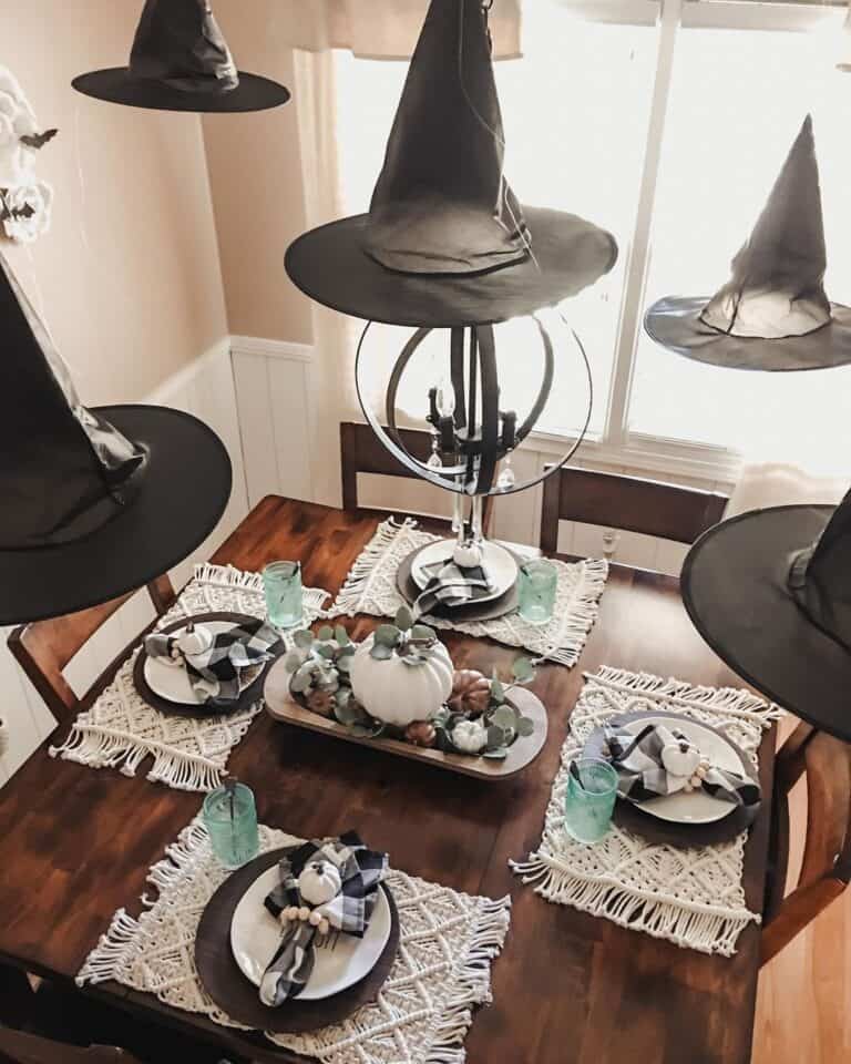 Dining Room Decorated with Halloween Witch Decor