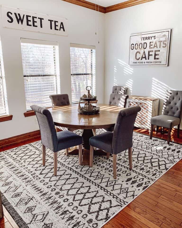 Dining Room with Circular Wood Table