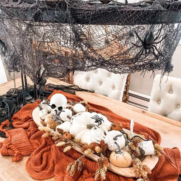 Dining Room with Spider Web Halloween Decor