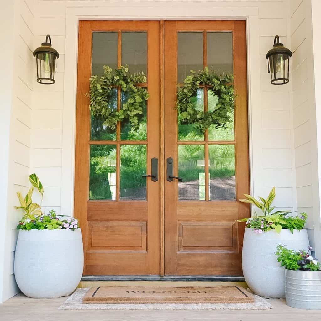 Double Front Doors and Spring Foliage