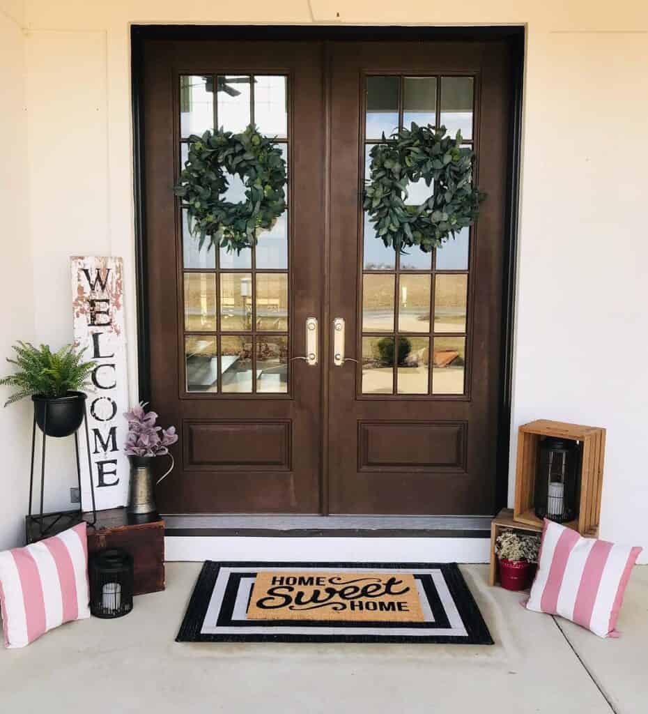 Double Front Doors with Gold Handles