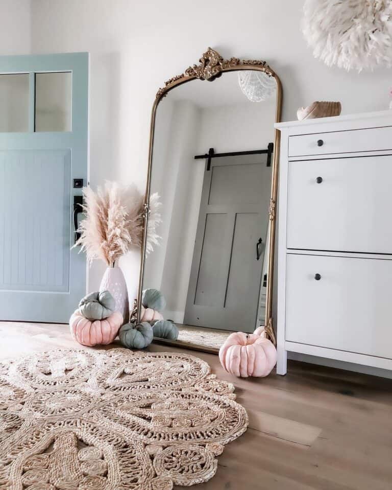 Entryway Mirror with Pink and Blue Pumpkins
