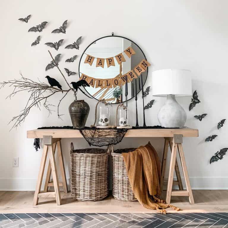 Entryway with Halloween Raven and Bat Decor