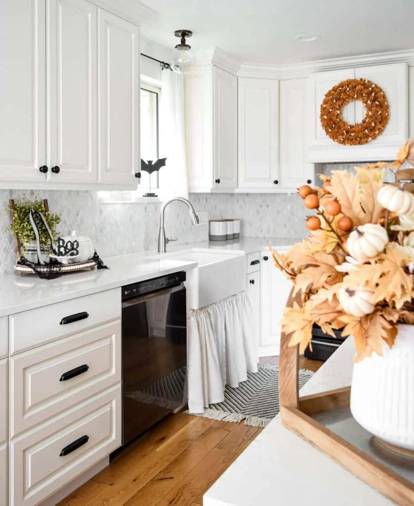 Fall Décor in White Kitchen with Window