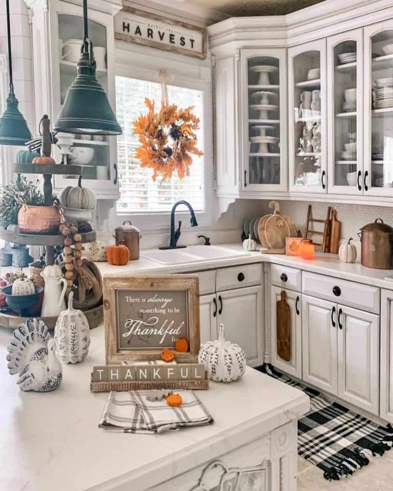 Fall-Themed Kitchen with Window Wreath