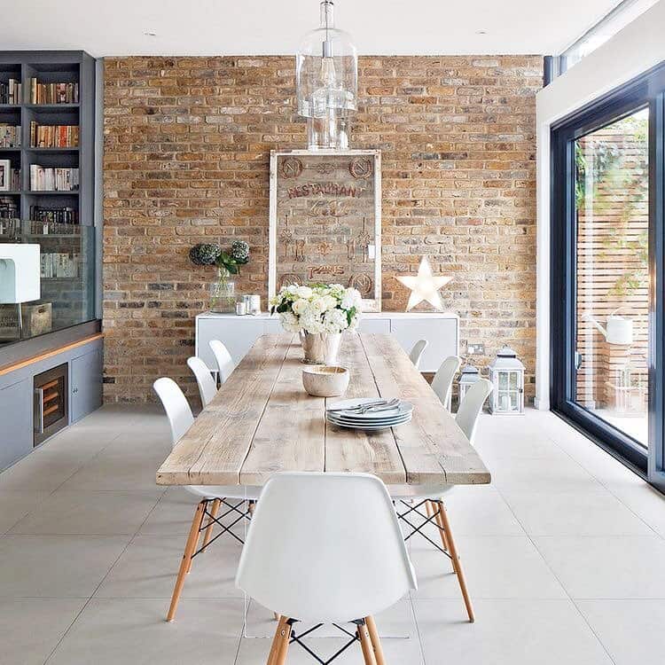 Farmhouse Dining Room with Natural Wood Table