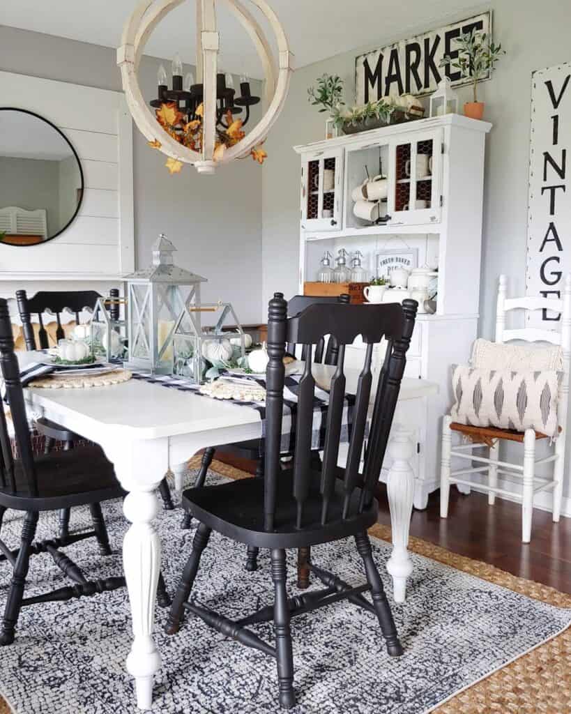 Farmhouse Dining Room with White Hutch