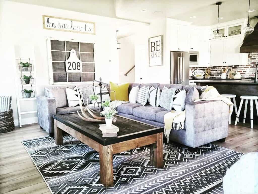 Farmhouse Living Room Grey Tufted Couch