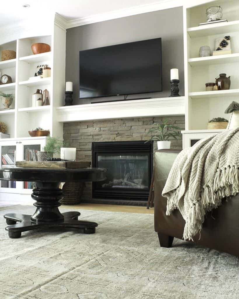 Farmhouse Living Room with Black Coffee Table