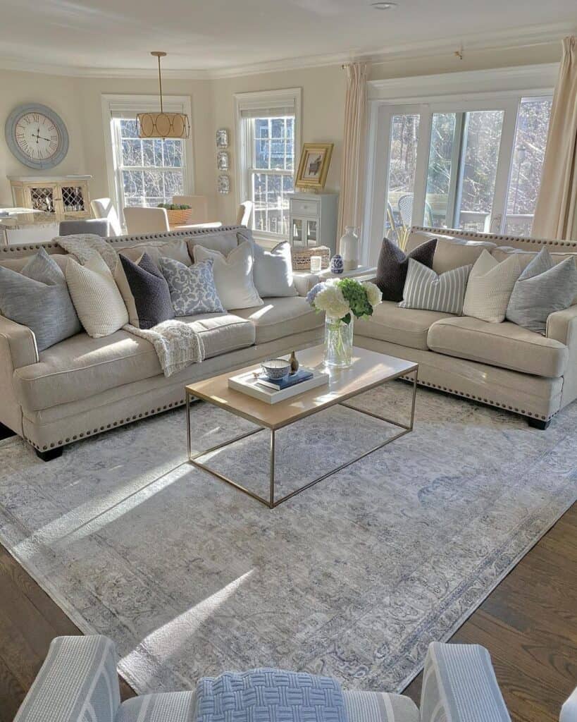 Farmhouse Living Room with Modern Coffee Table