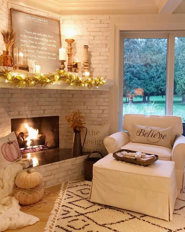 Fireplace Seating in Fall Inspired Room