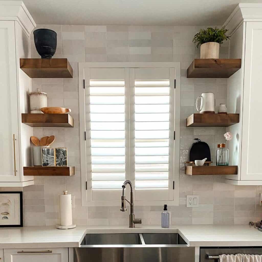 Floating Shelf Kitchen With Tile Backsplash