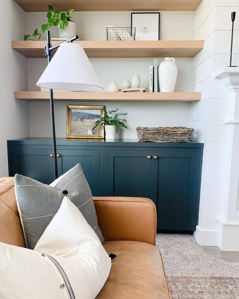 Floating Shelves in Living Room Nook