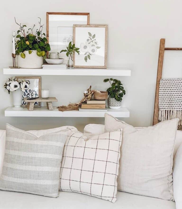 Floating Shelves in Neutral Living Room Soul & Lane