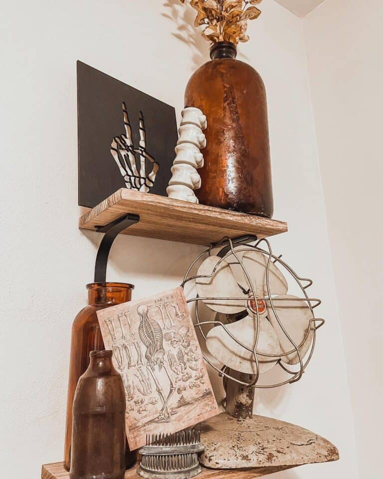 Floating Shelves with Vintage Halloween Decor
