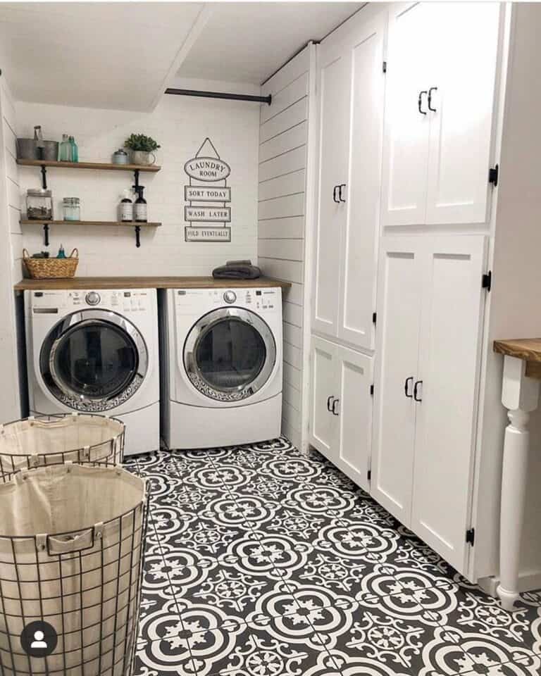 Floor to Ceiling White Laundry Room Cabinets