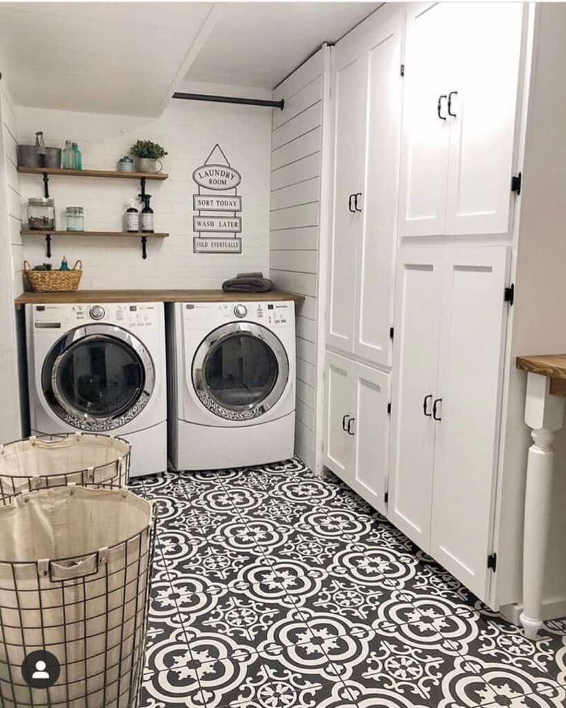 Floor to Ceiling White Laundry Room Cabinets - Soul & Lane