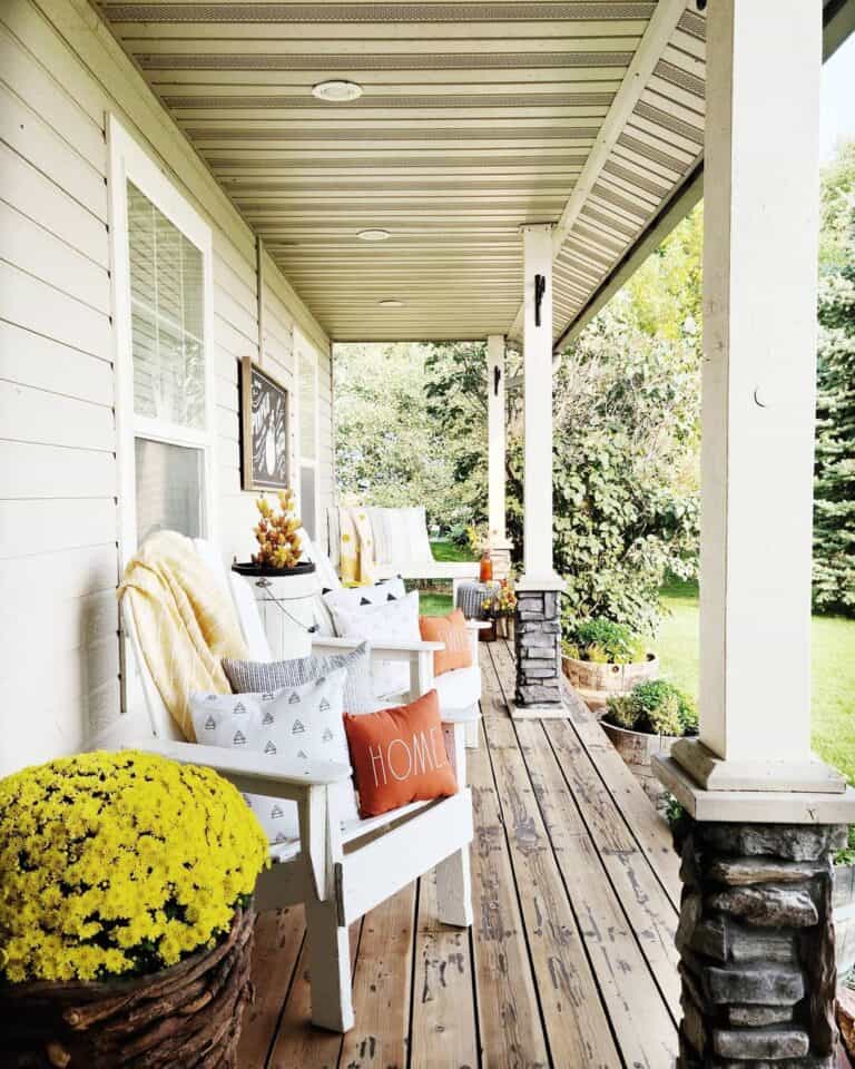 Front Porch with White and Stone Columns