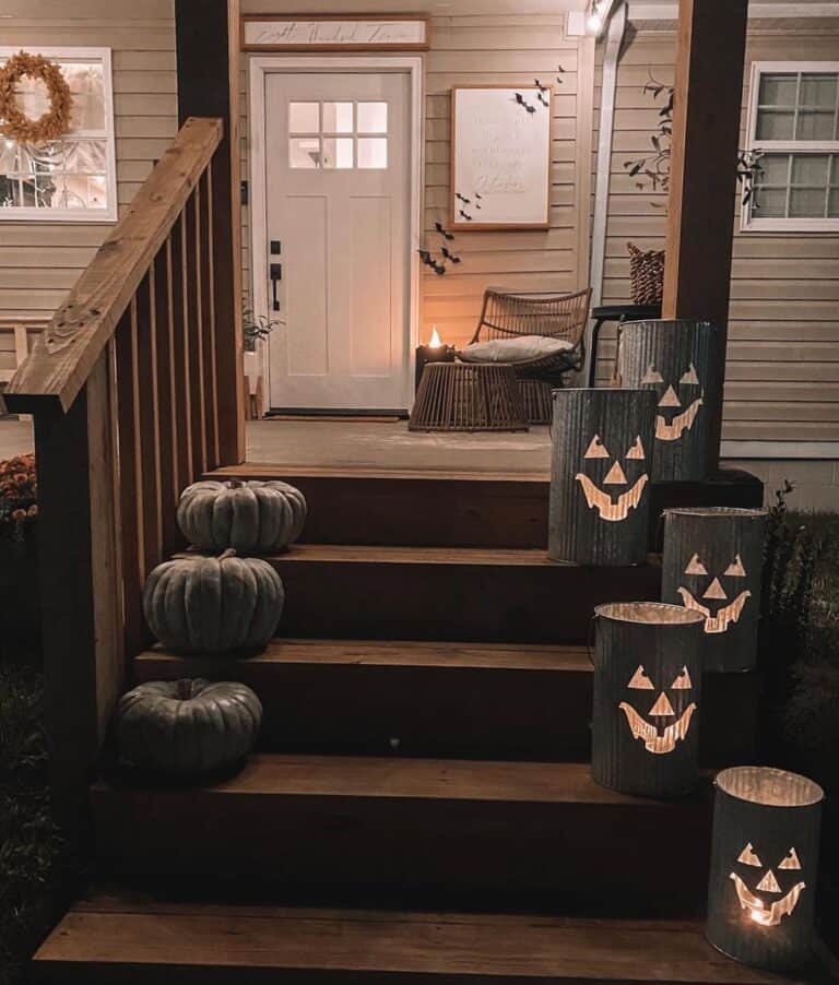 Glowing Jack-O-Lantern Front Steps