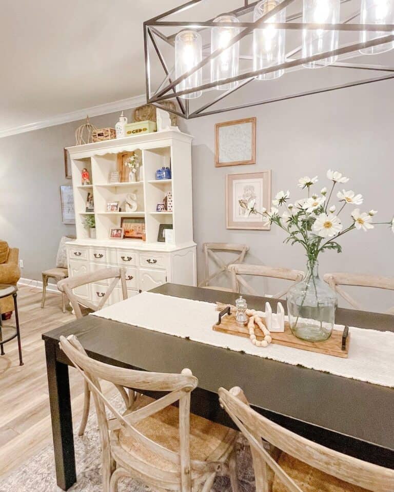Gray Dining Room with White Hutch Soul & Lane