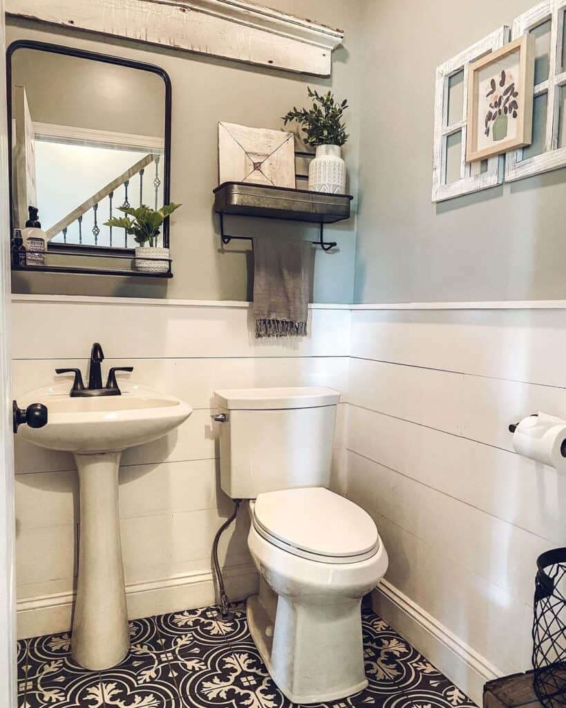 Gray Metal Over the Toilet Shelf with Towel Rack