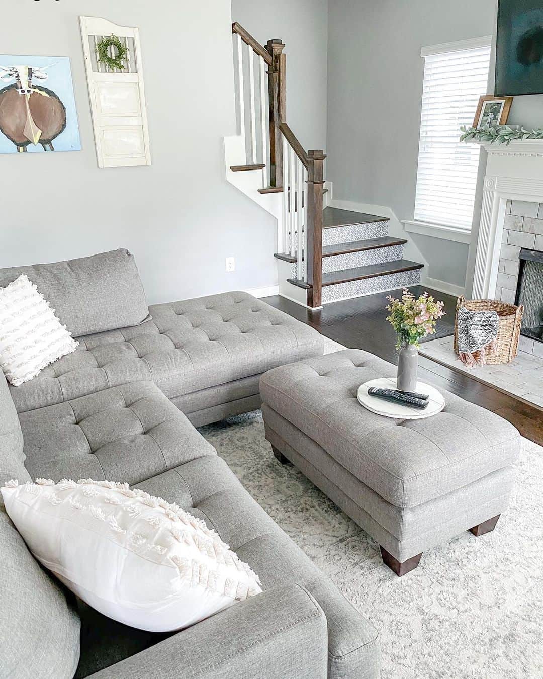 Grey Farmhouse Sectional Sofa with Ottoman Soul & Lane