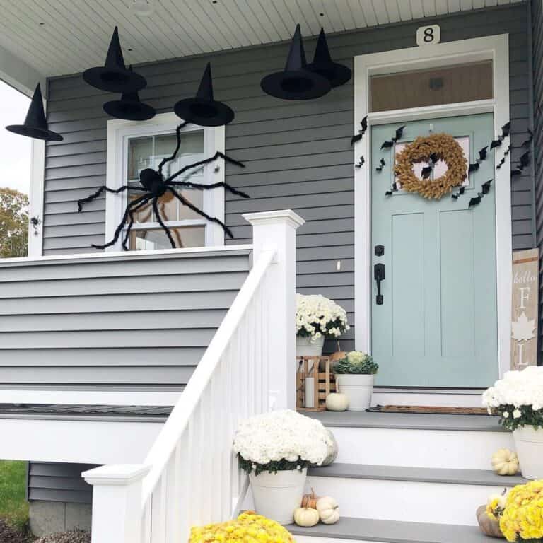 Grey Front Porch Halloween Window Decorations