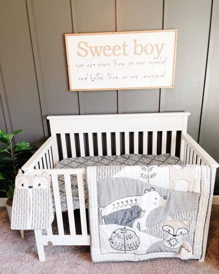 Grey Millwork Feature Wall in Boy's Nursery