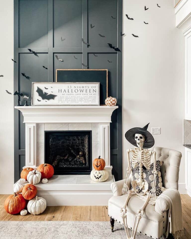 Halloween Fireplace with Cascading Pumpkins