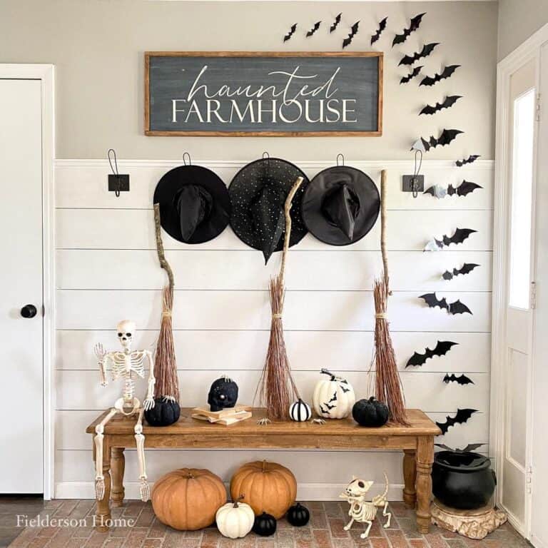 Halloween Witch Decor in Mudroom