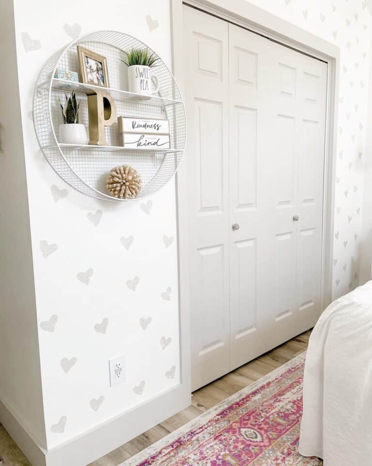 Kid's Bedroom with White and Grey Heart Wallpaper