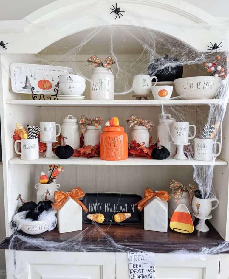 Kitchen Hutch with Halloween Decor