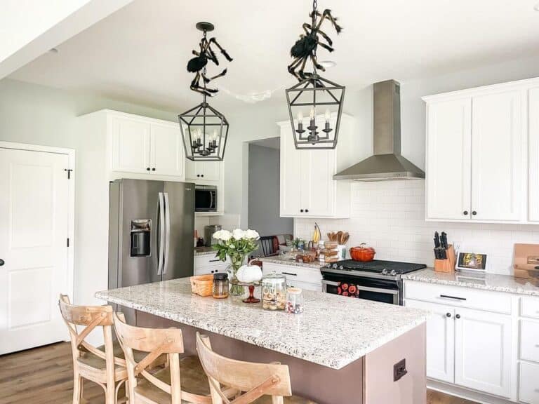 Kitchen with Halloween Spider Light Fixtures