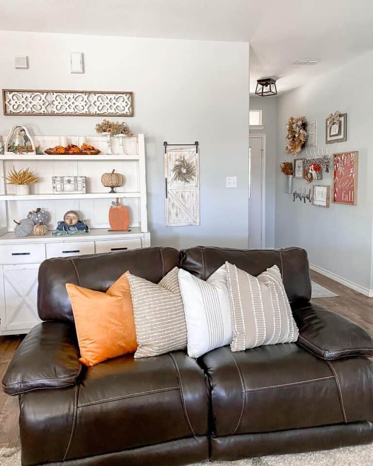 Large Brown Sofa with Orange