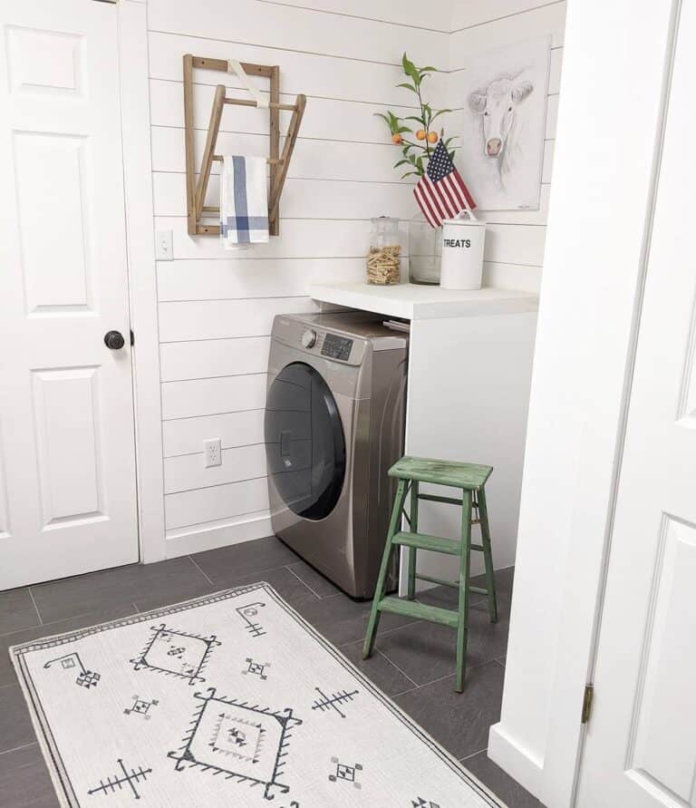 Laundry Room Rug on Gray Tile Flooring